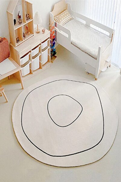 Decomia Home Dijital Kaymaz Yıkanabilir Beyaz Yuvarlak Çocuk Halısı Çocuk Oyu...