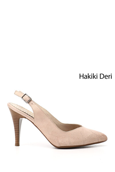 GÖNDERİ(R) Women's Skin Thin Heeled Open Back Genuine Leather Shoes