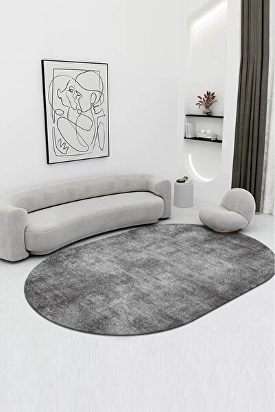 Decomia Home Covor digital anti-alunecare, lavabil, oval, gri antracit, pentr...