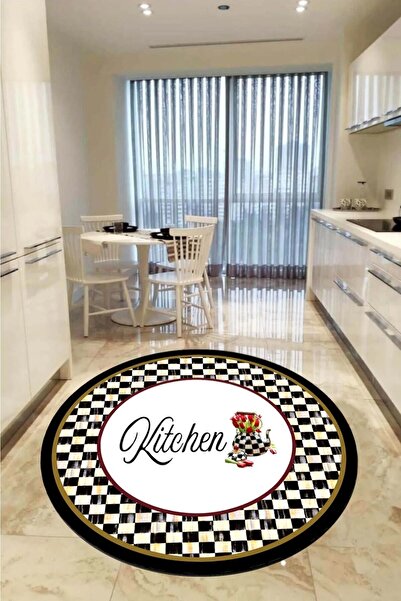 Decomia Home Dijital Kaymaz Yıkanabilir Mackenzie Kitchen Siyah Yuvarlak Mutf...