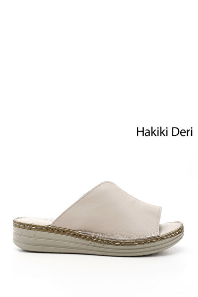 GÖNDERİ(R) Papuci confortabili din piele naturală cu toc pană bej pentru femei