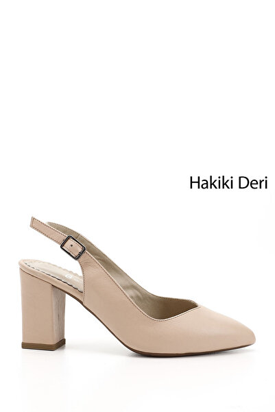 GÖNDERİ(R) حذاء نسائي / بناتي من الجلد الطبيعي بكعب عالٍ وسميك مفتوح من الخلف