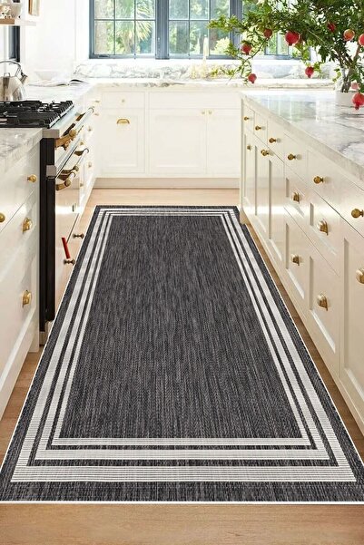 Decomia Home Dijital Kaymaz Yıkanabilir Modern Gri Bej Mutfak Halısı Salon Ha...