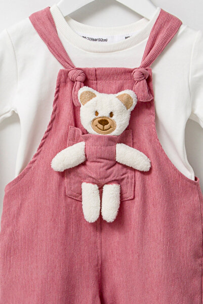 Pollito Unisex Boy Çizgi Fitilli Teddy Oyuncaklı 2'li Salopet