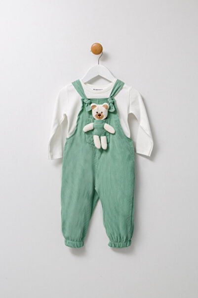 Pollito Unisex Boy Size Line Corded Fabric 2-Piece Salopet with Teddy Toy