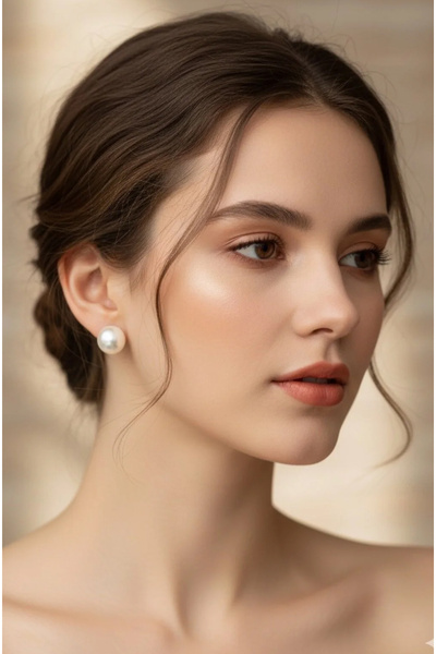 Happyline İnci Top Küpe nikah düğün kına krem