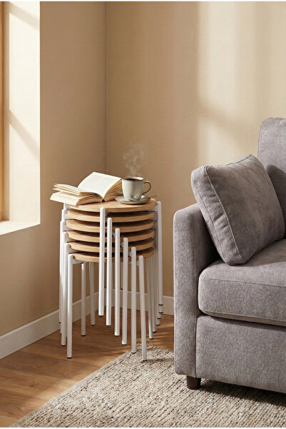 VİLİNZE Ay Metal Çok Amaçlı Zigon Tabure (6 Adet)