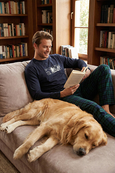 Buratti Plaid Cotton Regular Fit High Waist Crew Neck Pajama Set Men's Pajama...