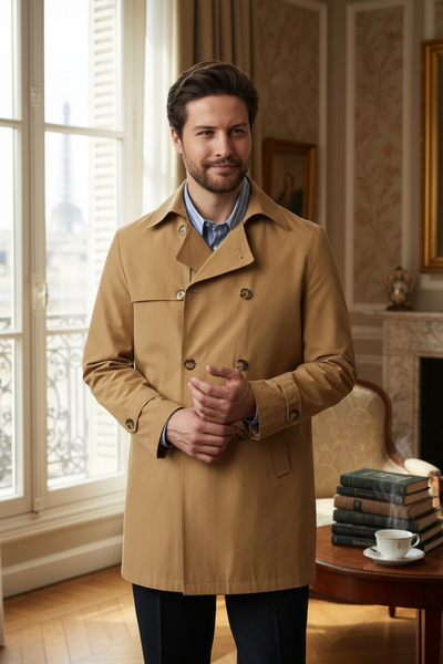 Frappoli Мадрид Чоловічий Камел Крузавий комір Стандартний крій Бавовняний тренч