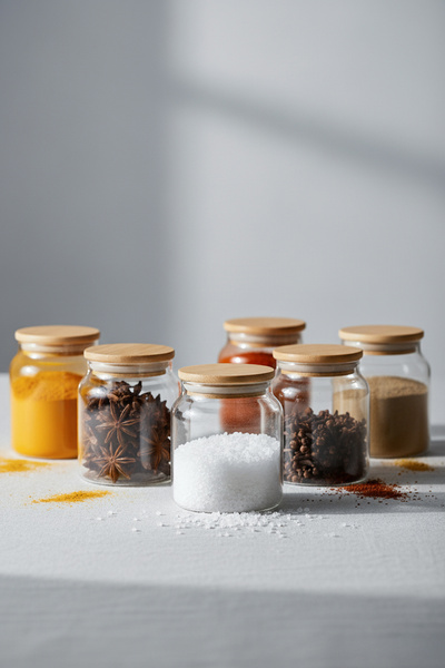 Rakle Pure Bambu Kapaklı 6'lı Cam Kavanoz Seti 290 cc