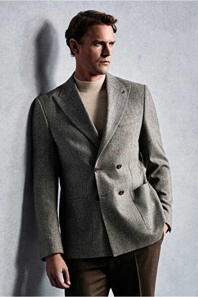 Abdullah Kiğılı 6 Drop Regular Fit Standard Cut Patterned Wool Double-Breaste...