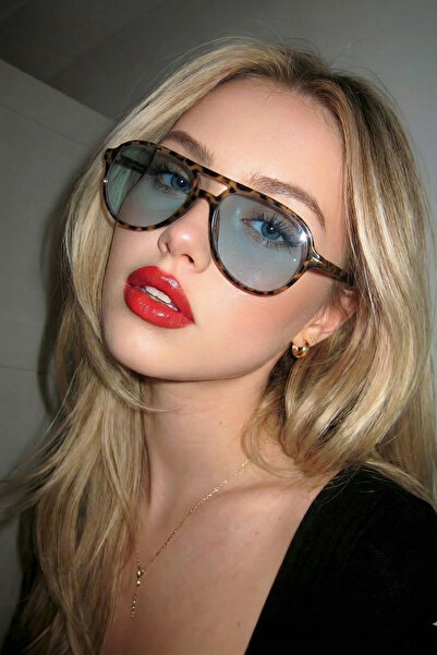 Eyesofia Clara Unisex Vintage Leopard Frame Blue Drop Pilot Sunglasses