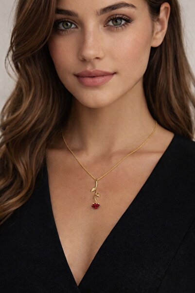 Skygo Kırmızı Gül Figürlü Kolye - TJ-BKO6392