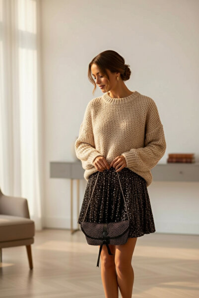 SADECE SEN DE TASARIM PULLU KADİFE ETEK/KISA/RİBANA LASTİKLİ/ŞIK GECE/PARTY