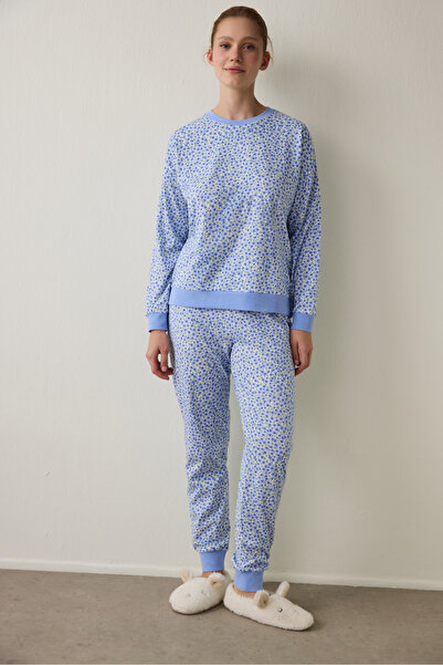 Penti Blaues Pyjama-Set aus Baumwolle mit Blumenmuster und Rundhalsausschnitt...