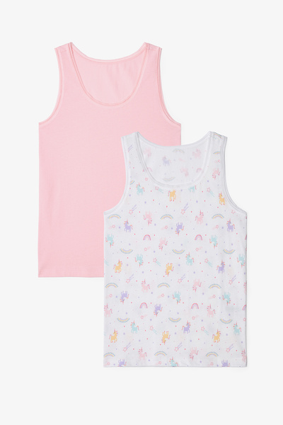 Penti Kız Çocuk Pinky Unicorn Balerin Desenli Kalın Askılı Pamuklu 2'li Atlet