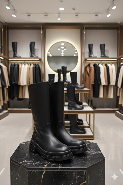 37Numara بوت نسائي من الجلد الطبيعي مقاس كبير 41-42-43-44-أسود