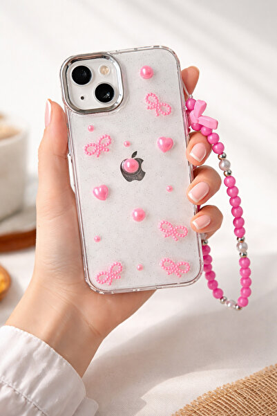 FİŞNEİLETİŞİM İPHONE 13/14 UYUMLU FİYONKLU PEMBE CHARMLI KILIF