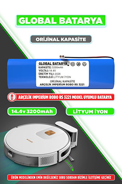 GLOBAL BATARYA Arçelik Imperium Robo Rs 3221 Uyumlu Robot Süpürge Bataryası 1...