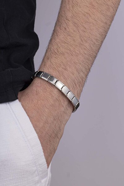 Gümüş Pazarım Saat Kordonu Model Siyah Renk Erkek Çelik Bileklik