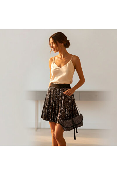 SADECE SEN DE Çantası hediye TASARIM PULLU KADİFE ETEK/KISA/RİBANA LASTİKLİ/Ş...