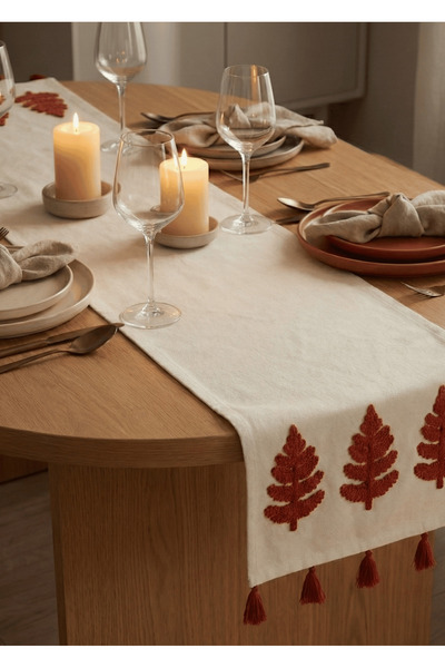 Destiva Home Runner din bumbac cu broderie în culoarea cărămizii, cu ciucuri,...