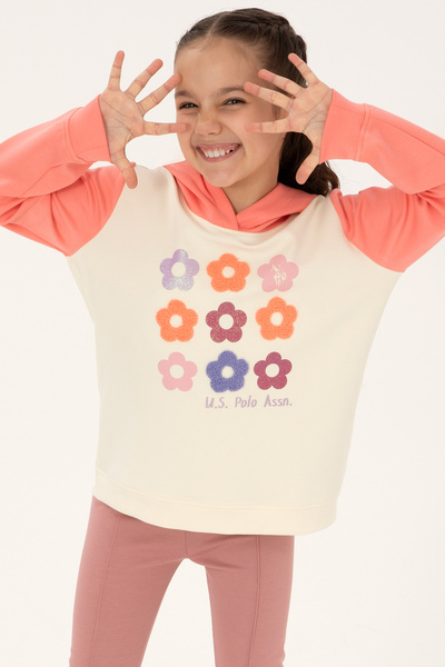 U.S. Polo Assn. Hanorac cu glugă roz neon pentru fete 50318011-VR105