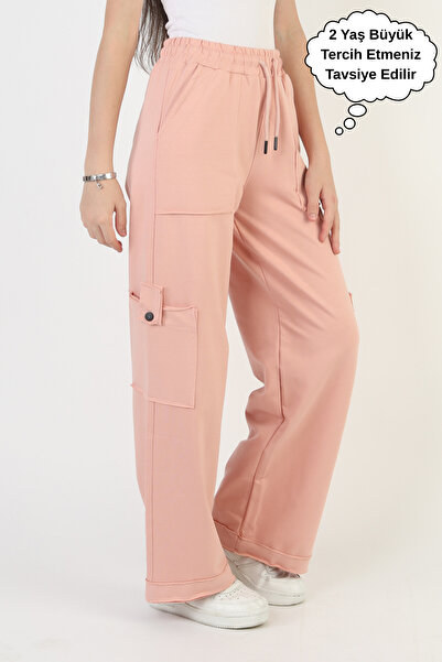 ASYAKİDS CLUB Κοριτσίστικο φαρδύ παντελόνι με τσέπες από χτενισμένο βαμβακερό...