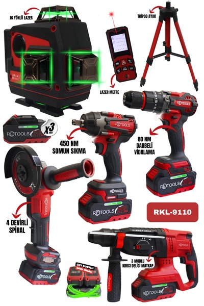 RETOOLS 6’LI SET KIRMIZI KABARTMALI (4’LÜ SET + 16 YÖNLÜ KIRMIZI LAZER , TRİP...