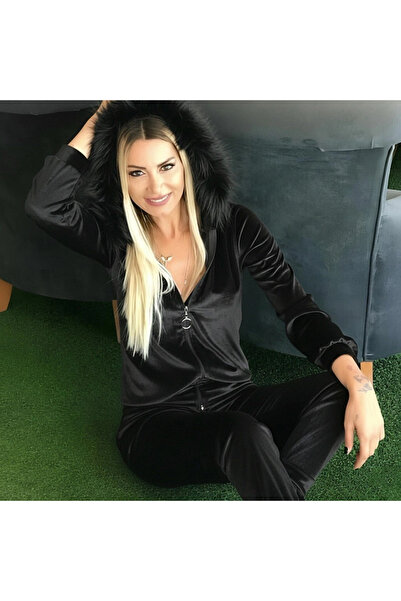 Butik طقم نسائي مكون من بلوزة وبنطلون مخملي بأكمام طويلة وسحاب أمامي وتفاصيل ...