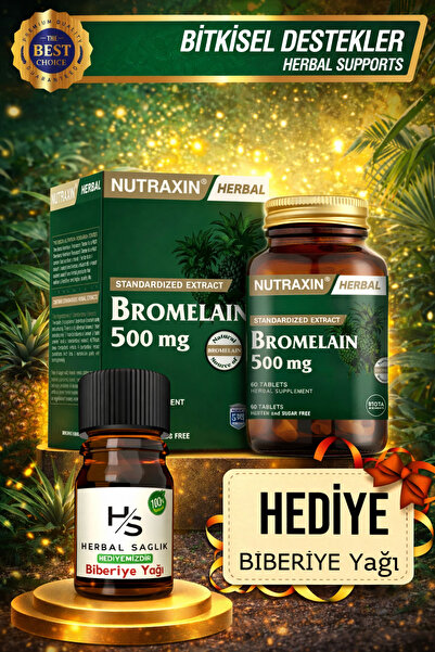 Nutraxin Bromelain 500 Mg 60 Adet Tablet + HEDİYE BİBERİYE YAĞI