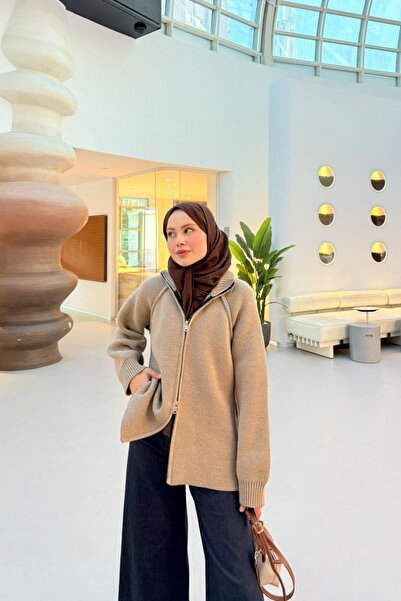 Hazamoda Roma Fermuarlı Hırka Vizon