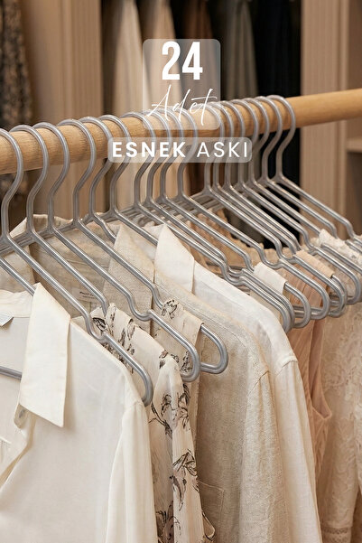 Siyempi 24'lü Esnek Kaymaz Yüzeyli Plastik Elbise Askısı Seti Dolap İçi Düzen...