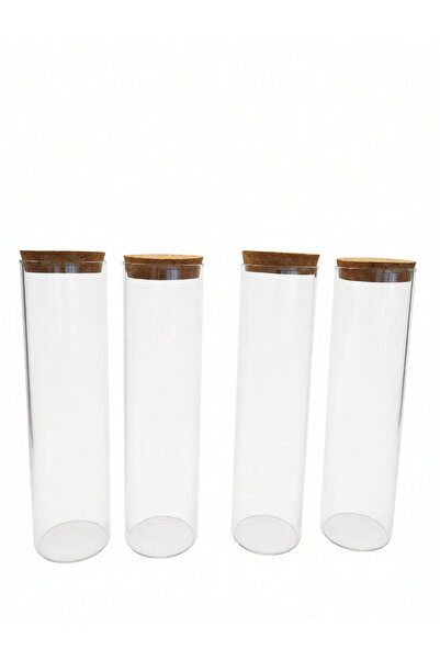 None Glass Storage Tube with Cork Stopper. 4.7 x 18cm. 4pcs