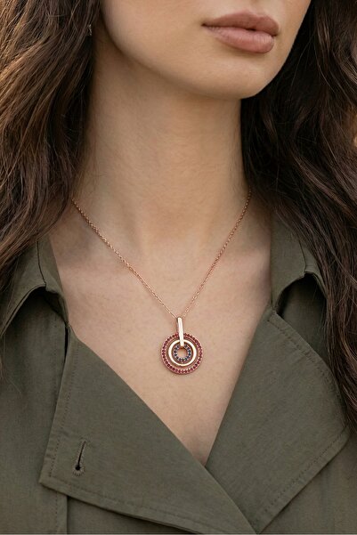 Argentum Concept 925 Ayar Gümüş Rose İç İçe Halkalar Kolye - 23075301