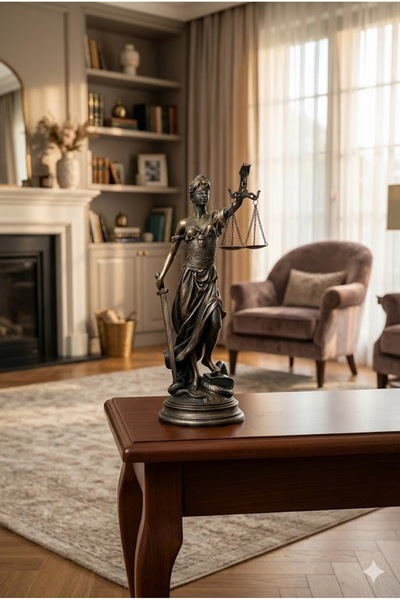 Dekoromi Dekoratif Adalet Tanrıçası ve Adalet Terazisi Heykel Themis Biblo (3...