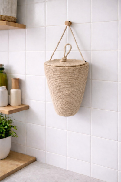 ÖRGÜM Poşetlik Hasır Renk Dekoratif Poşet Düzenleyici 30x20 Cm ( 1 Adet Ve Gö...