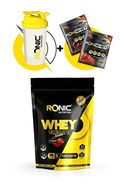 Ronic Nutrition Whey Ultimate Protein Tozu 1000 gr Çilek Aromalı Shaker Ve 2 ...