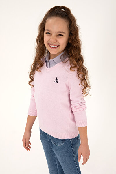 U.S. Polo Assn. Kız Çocuk Pembe V Yaka Basic Kazak 50294198-VR041