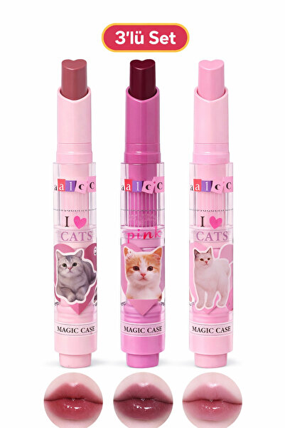 magic casa Cat Collection Kalpli Jel Ruj 3'LÜ SET – Cam Parlak Kore Görünüm