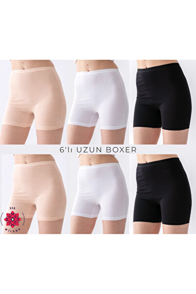 sea milano Women's Long Boxer Panties 6-Piece Cotton Stretch Fabric High Wais...