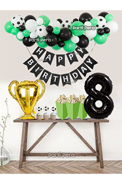 parti pera Futbol Temalı Balon Zincir Kupa Folyo Balon Siyah Rakam Folyo Balo...