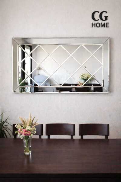 CG HOME Dekoratif Baklava Desenli Bizoteli Salon Ofis Konsol Aynası 120cm X 60cm