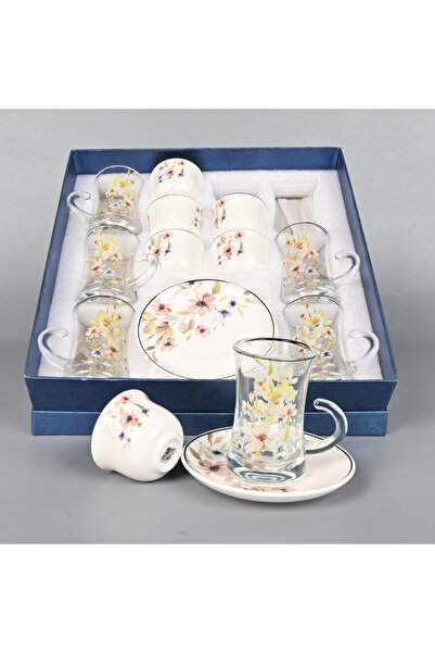 Generic Luxury 18-piece glass and ceramic tea set (6 teacups, 6 cups, 6 sauce...