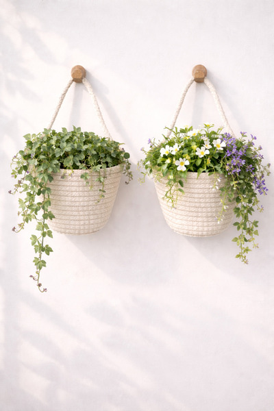 ÖRGÜM Sepet Mini Dekoratif Çiçeklik 2'li Organizer 12x10 Cm( Bitkiler Ve Askı...