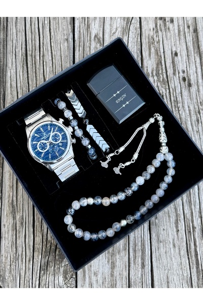 Daniel Klein Gümüş Renk 2 Yıl Garantili Kol Saati Doğal Taş Tespih Ve Bilekli...