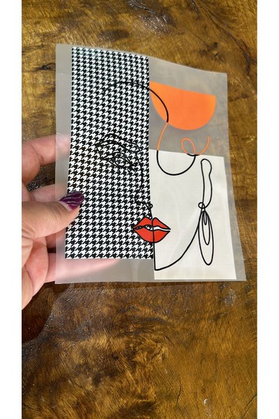 Gönülden Tasarım Ütü İle Yapışan Ekose Desenli Kadın Surat Transfer Baskı Arma 19x14 Cm KAHVERENGİ