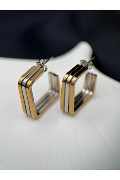 Luseda أقراط من الفولاذ المقاوم للصدأ على شكل مربع بلون ذهبي وفضي