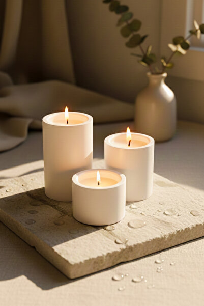 MOODİE ATÖLYE El yapımı, 3'lü Set Silindir Tealight Mumluk