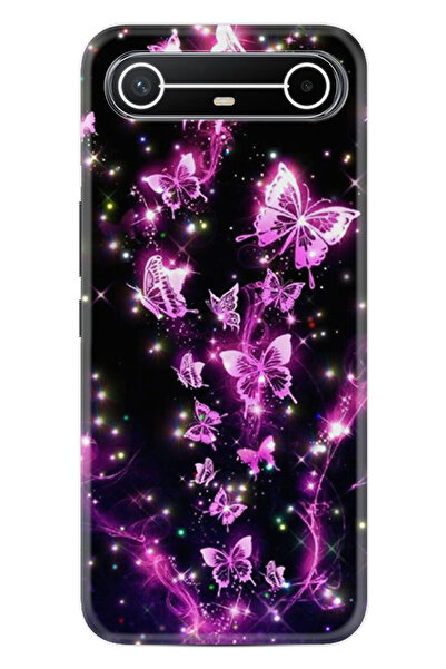 TECNO Spark Slim (KM9) Kılıf Boutique Baskılı Resimli Pembe Neon Kelebekler P...